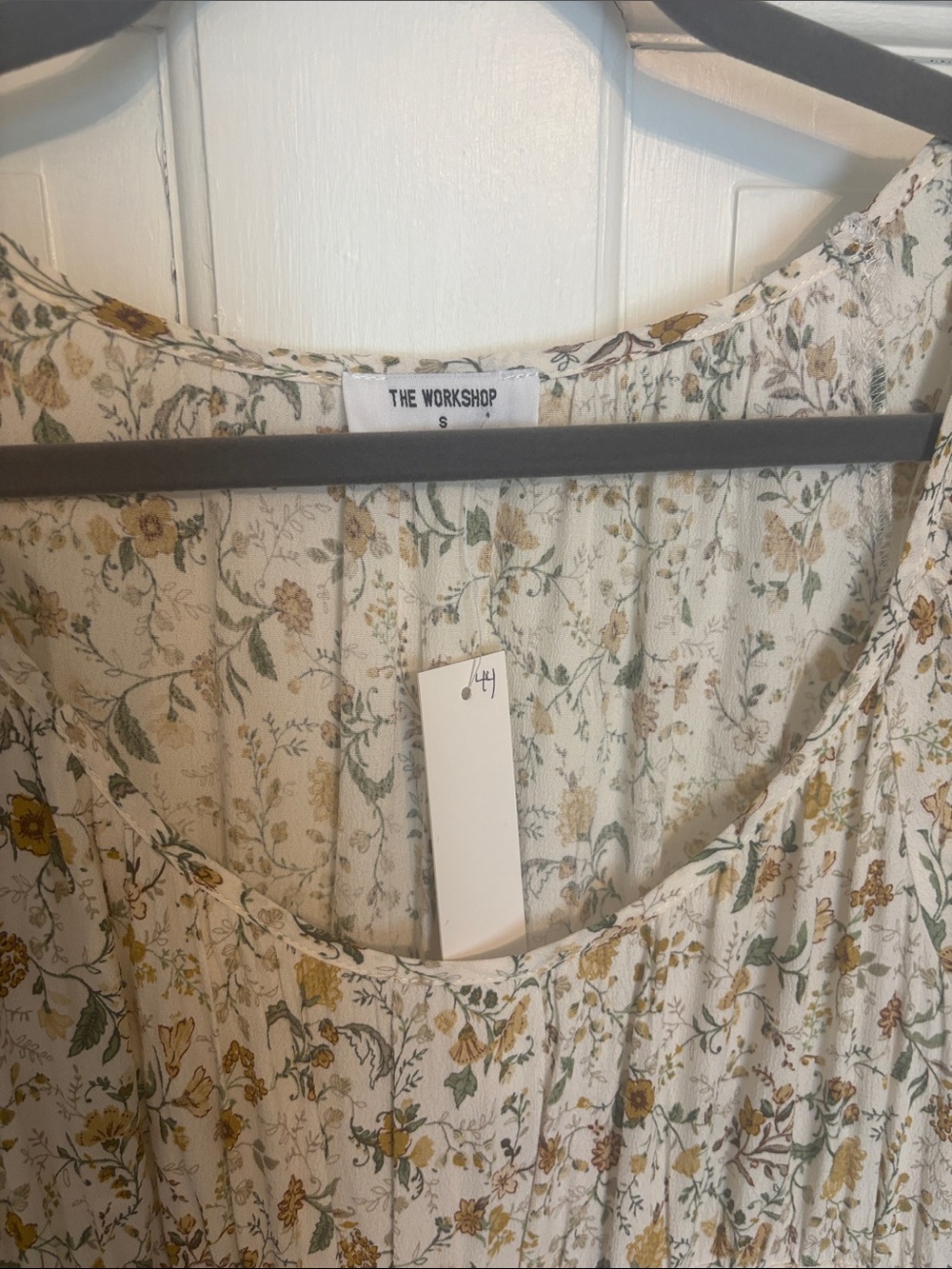 Floral Cream Maxi Dress with Mustard and Green Print - Picture 2 of 4